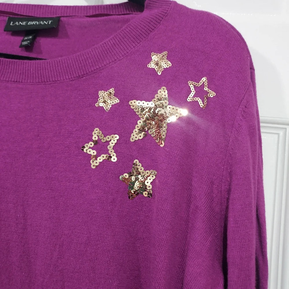 Lane Bryant Purple Knit Sweater with Star Pattern Gold Sequin in Size 26/28 - 4X - Picture 8 of 11